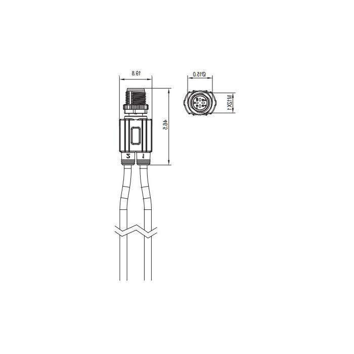 M12 4Pin公头/2x自由端、Y型预铸PUR拖链电缆、黑色护套、64SY01-XXX